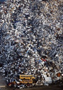 A huge mound of waste at a dump in New Orleans, a year after Hurricane Katrina struck